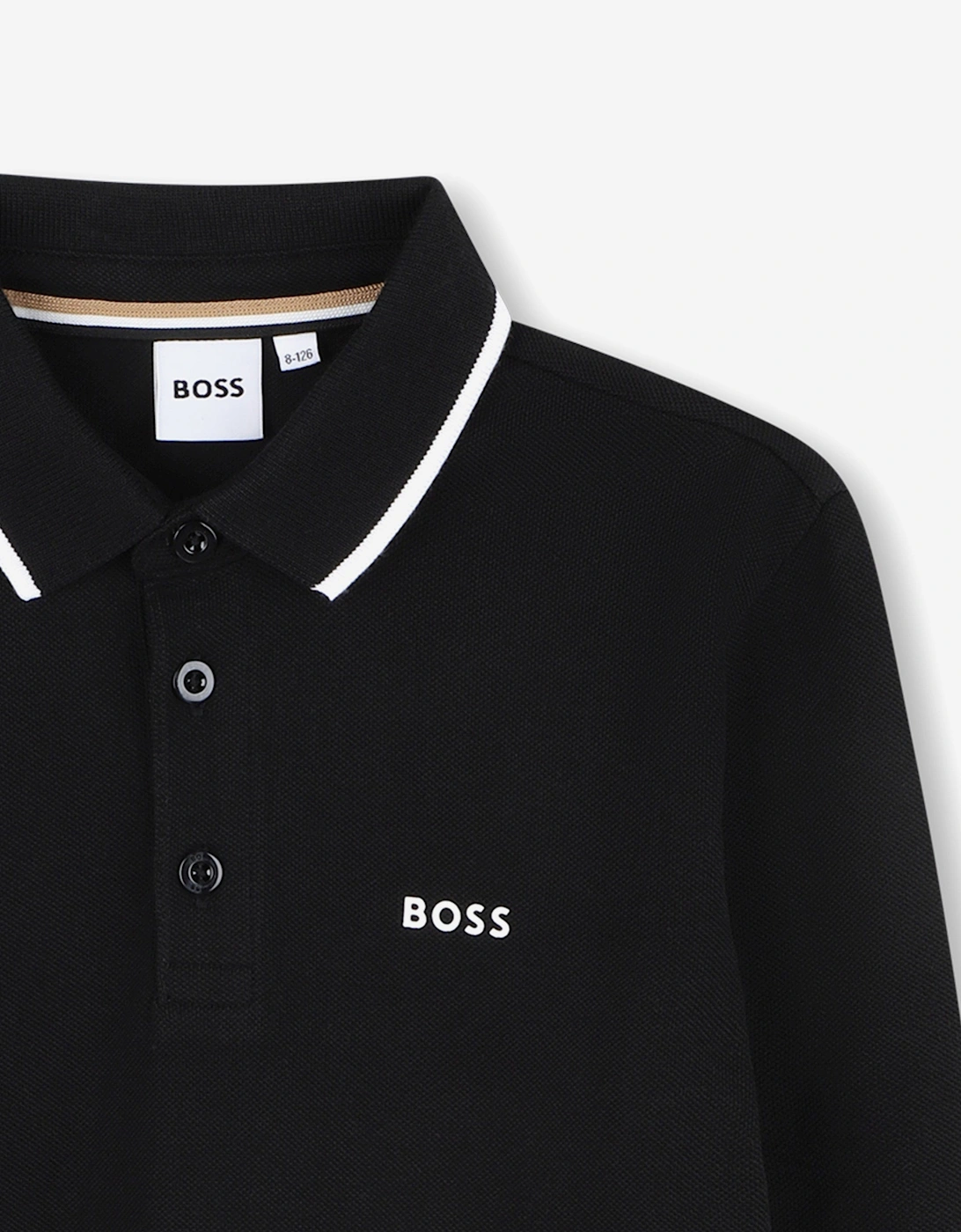 BOSS Boys Long Sleeve Polo Shirt in Black