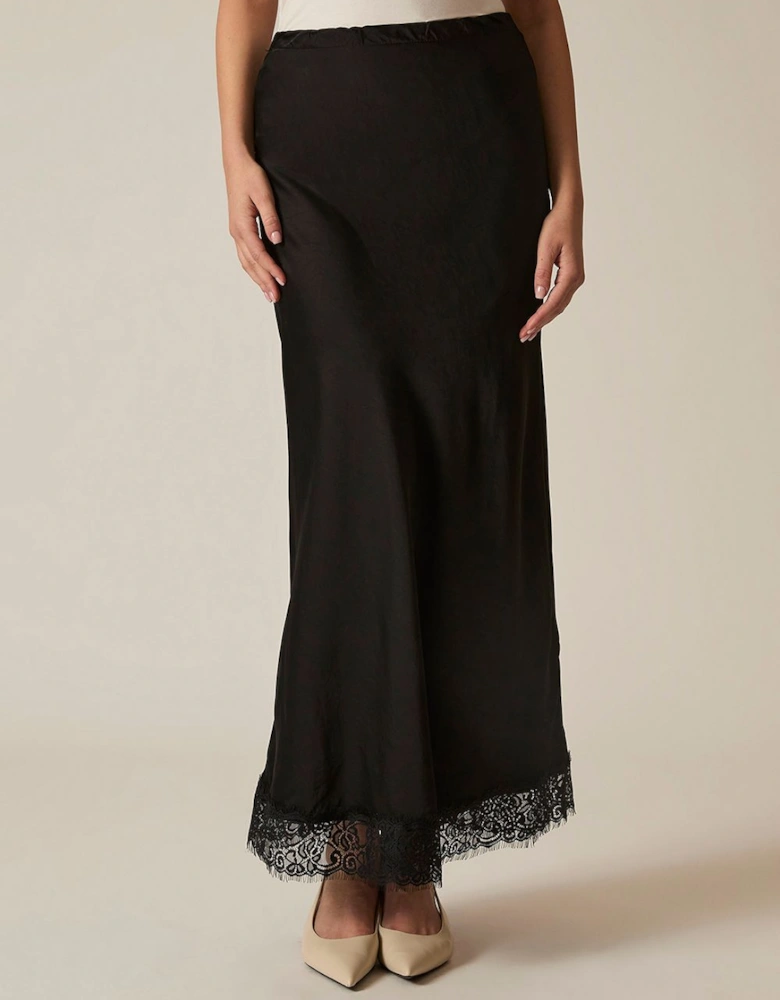 Black Satin Lace Maxi Skirt