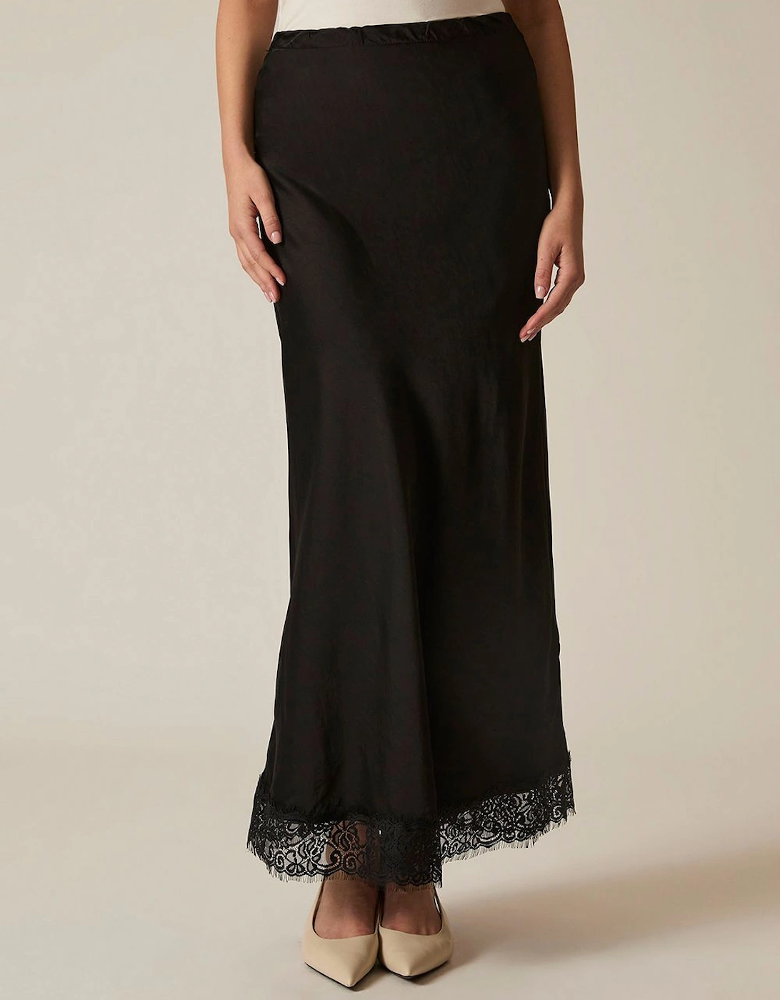 Black Satin Lace Maxi Skirt, 2 of 1