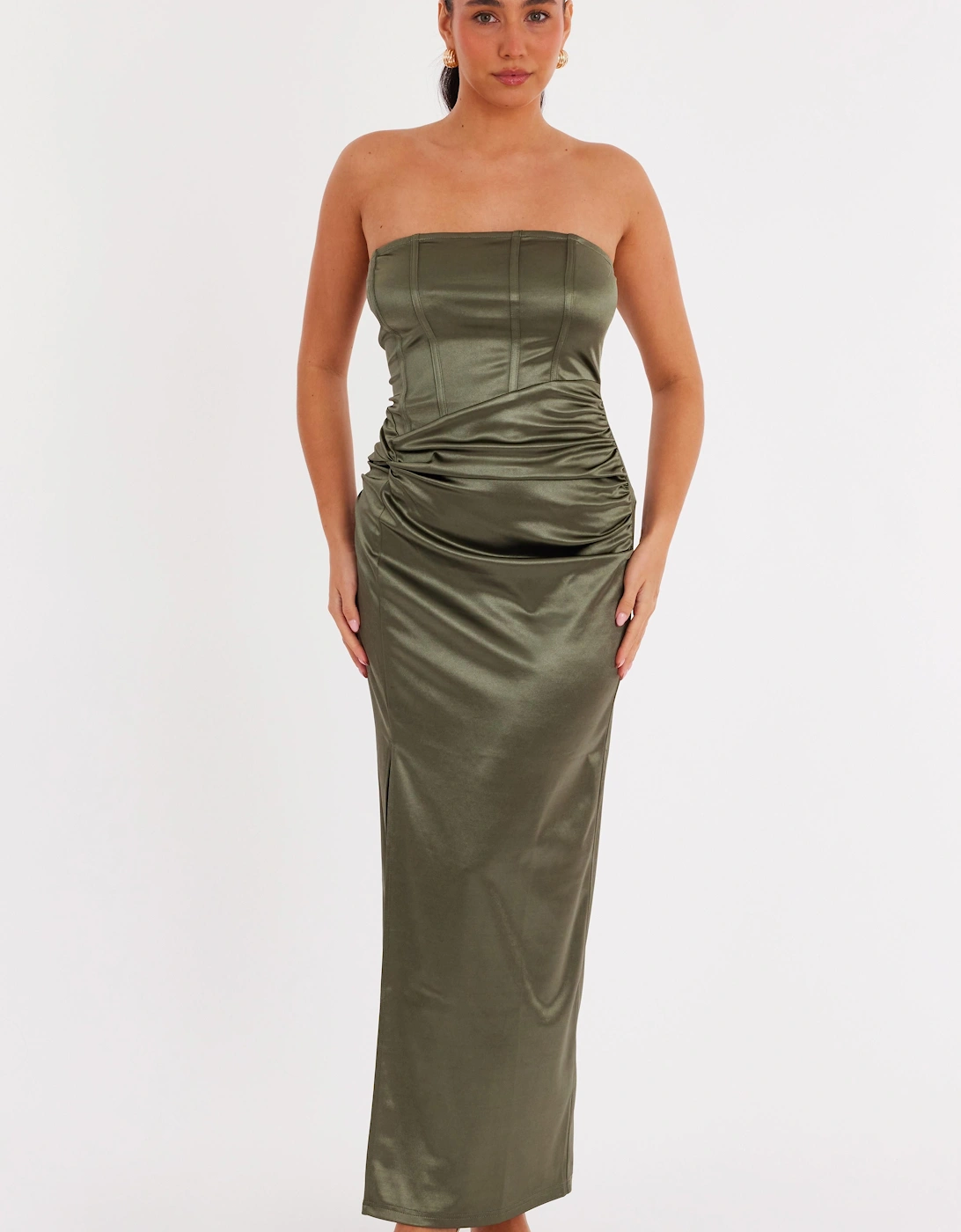 Green Satin Corset Midaxi Dress, 2 of 1
