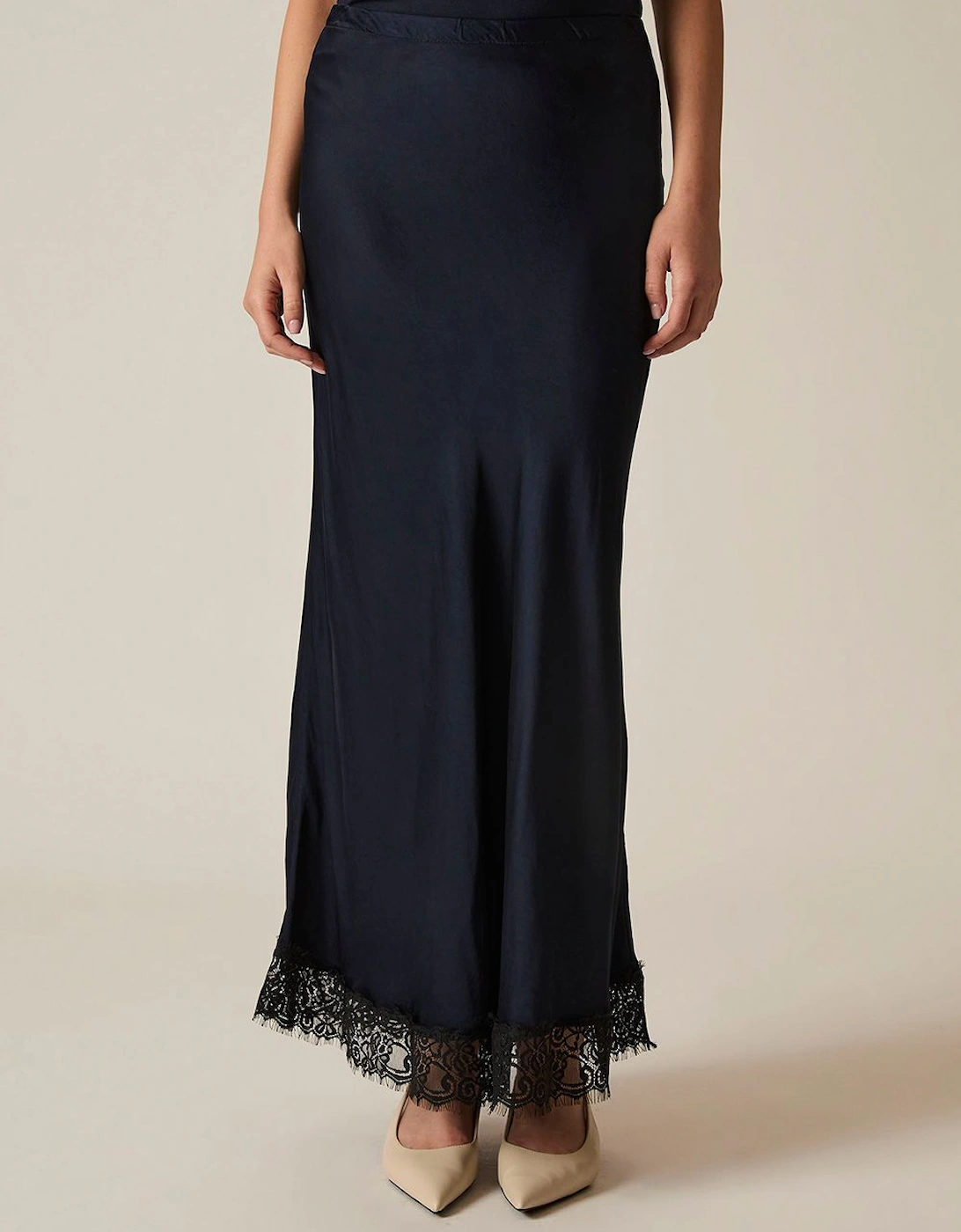 Navy Satin Lace Maxi Skirt, 2 of 1