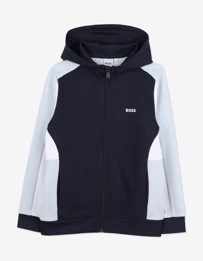 BOSS Boys Logo Print Zip Up Top in Navy