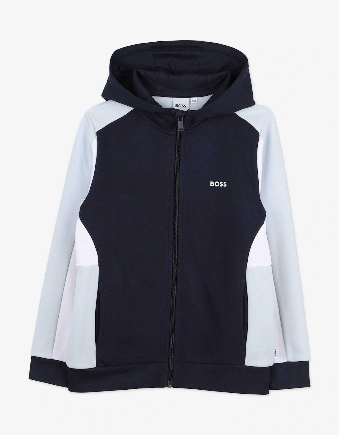 BOSS Boys Logo Print Zip Up Top in Navy, 5 of 4