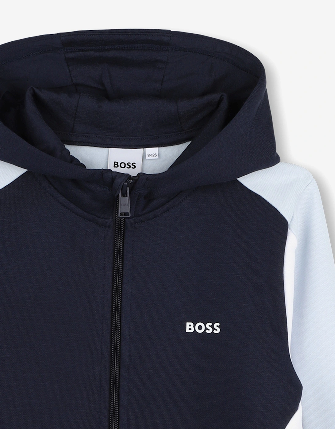 BOSS Boys Logo Print Zip Up Top in Navy