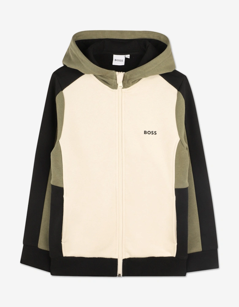 BOSS Boys Logo Print Zip Up Top in Ivory