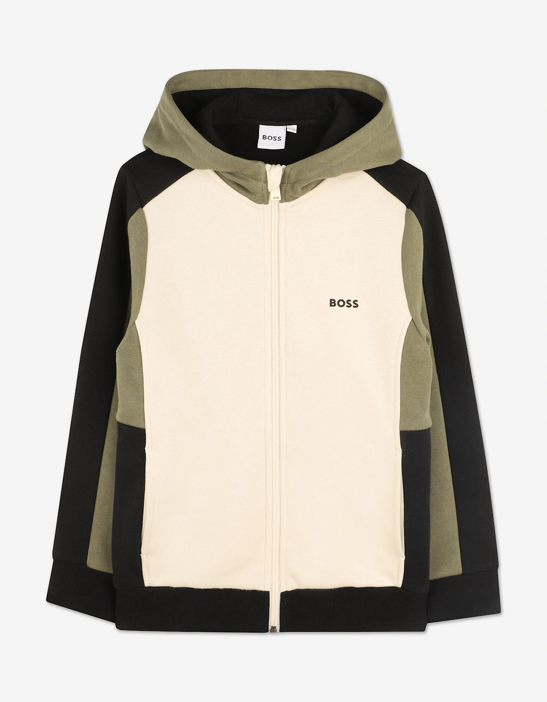 BOSS Boys Logo Print Zip Up Top in Ivory, 5 of 4