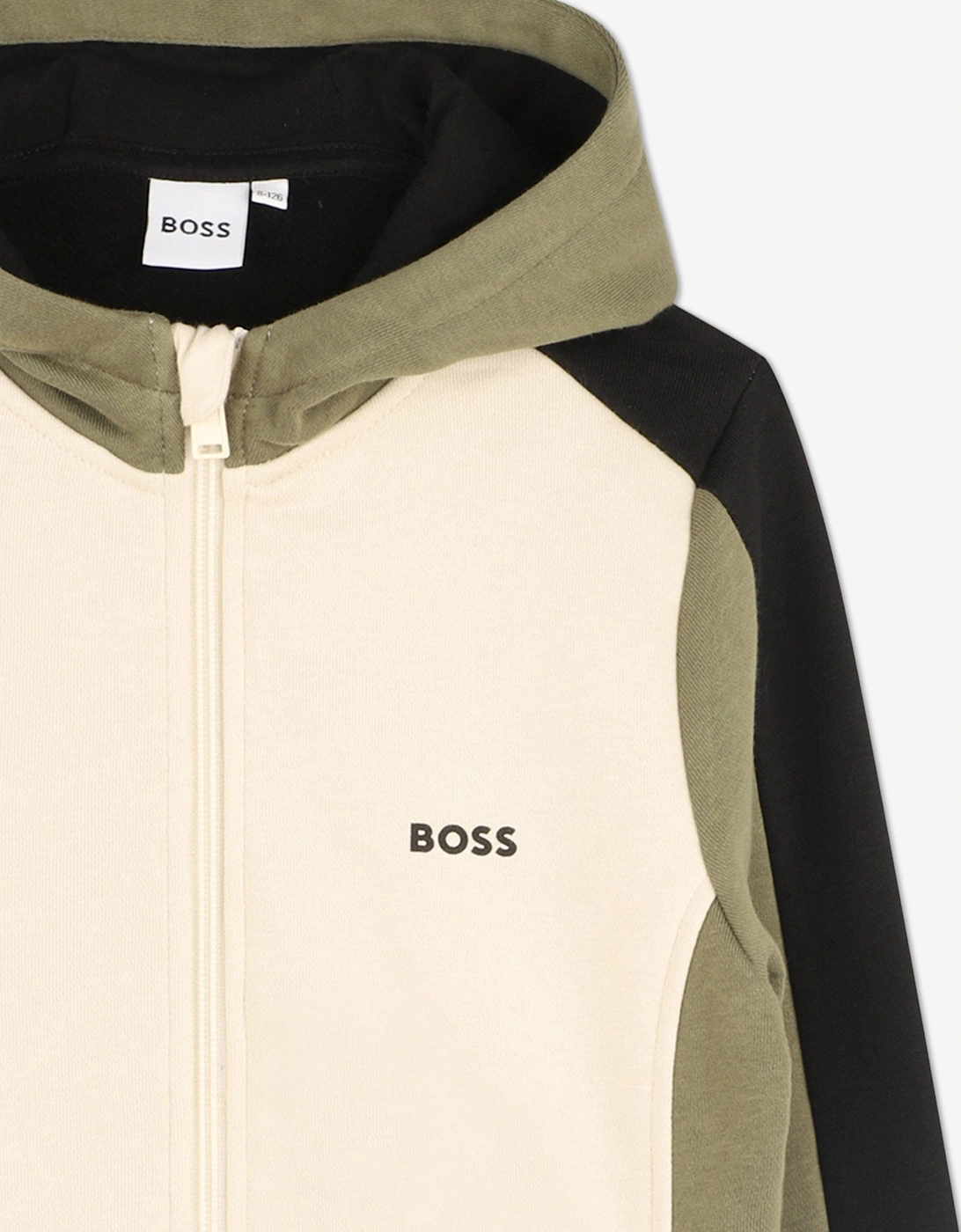 BOSS Boys Logo Print Zip Up Top in Ivory