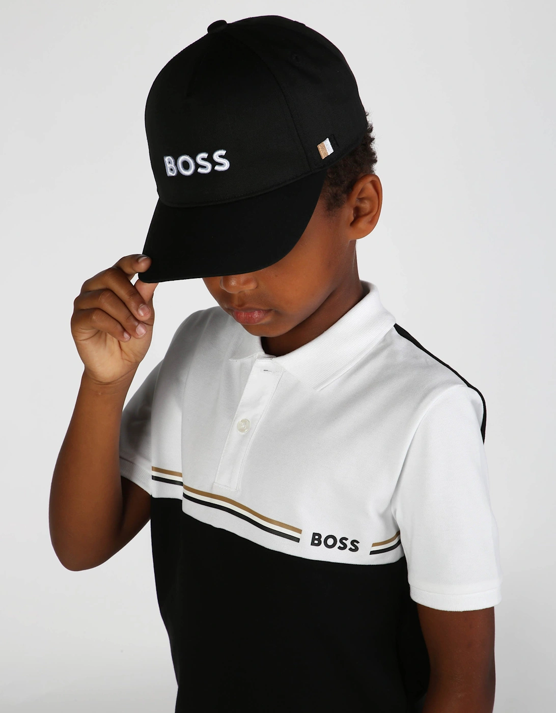 BOSS Boys Colourblock Polo Shirt in Black