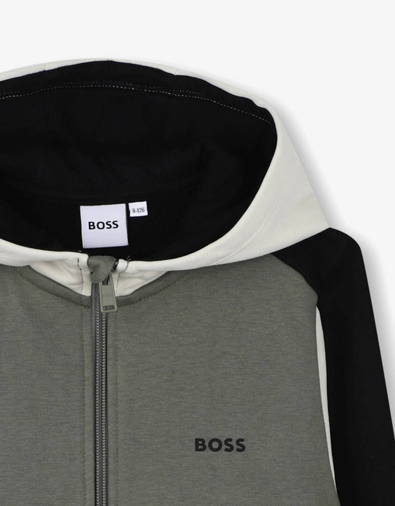 BOSS Boys Logo Print Zip Up Top in Green