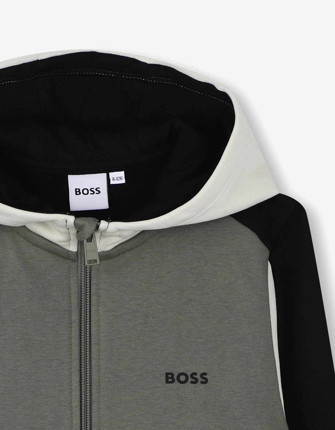 BOSS Boys Logo Print Zip Up Top in Green