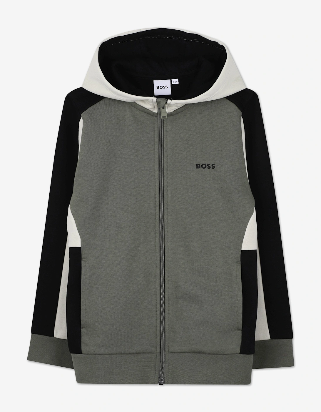 BOSS Boys Logo Print Zip Up Top in Green, 5 of 4