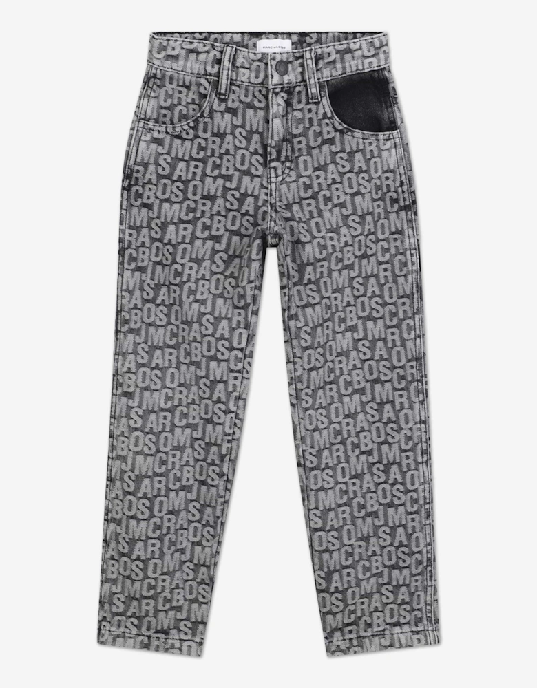 Boys Jacquard Logo Jeans in Black
