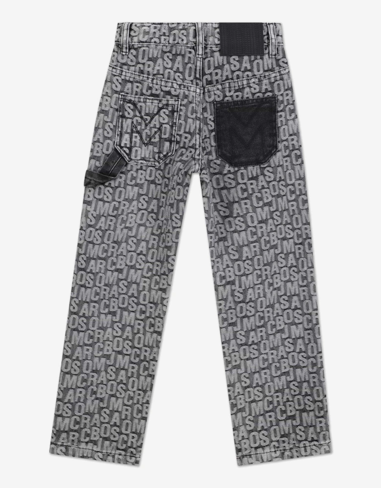 Boys Jacquard Logo Jeans in Black