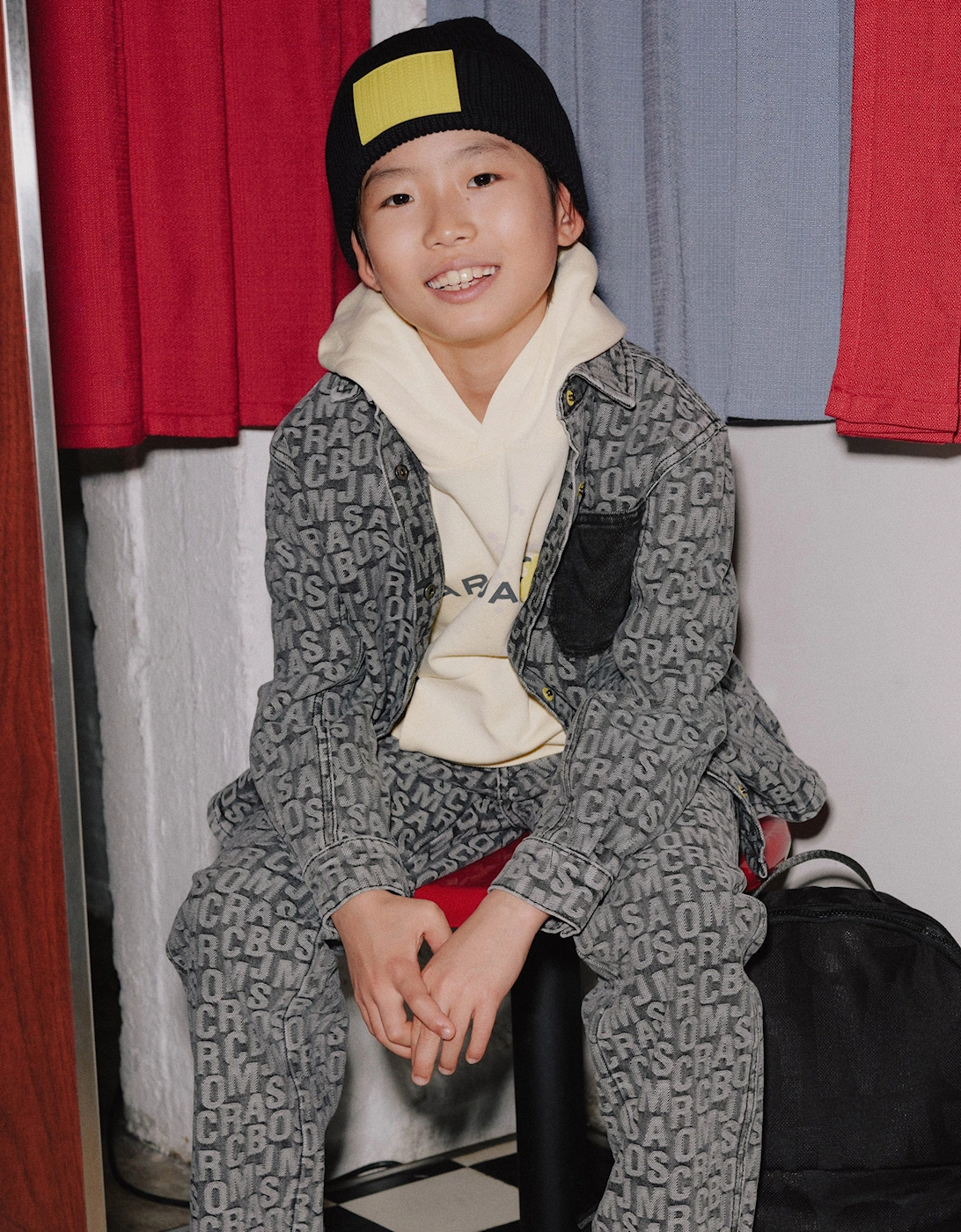 Boys Jacquard Logo Jeans in Black