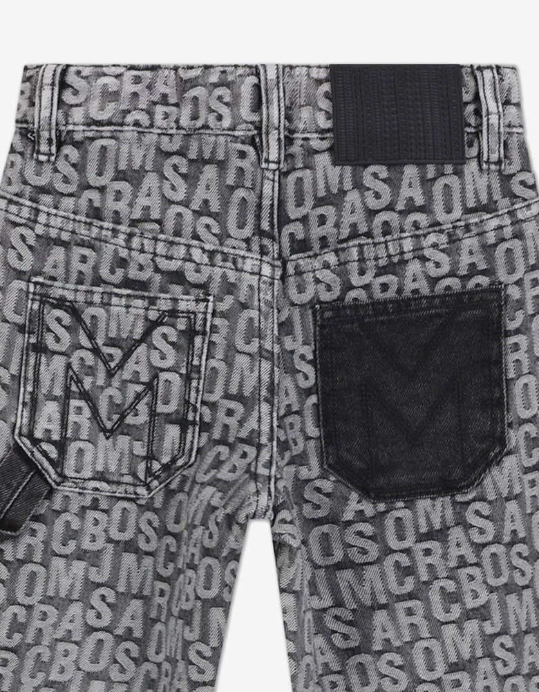 Boys Jacquard Logo Jeans in Black