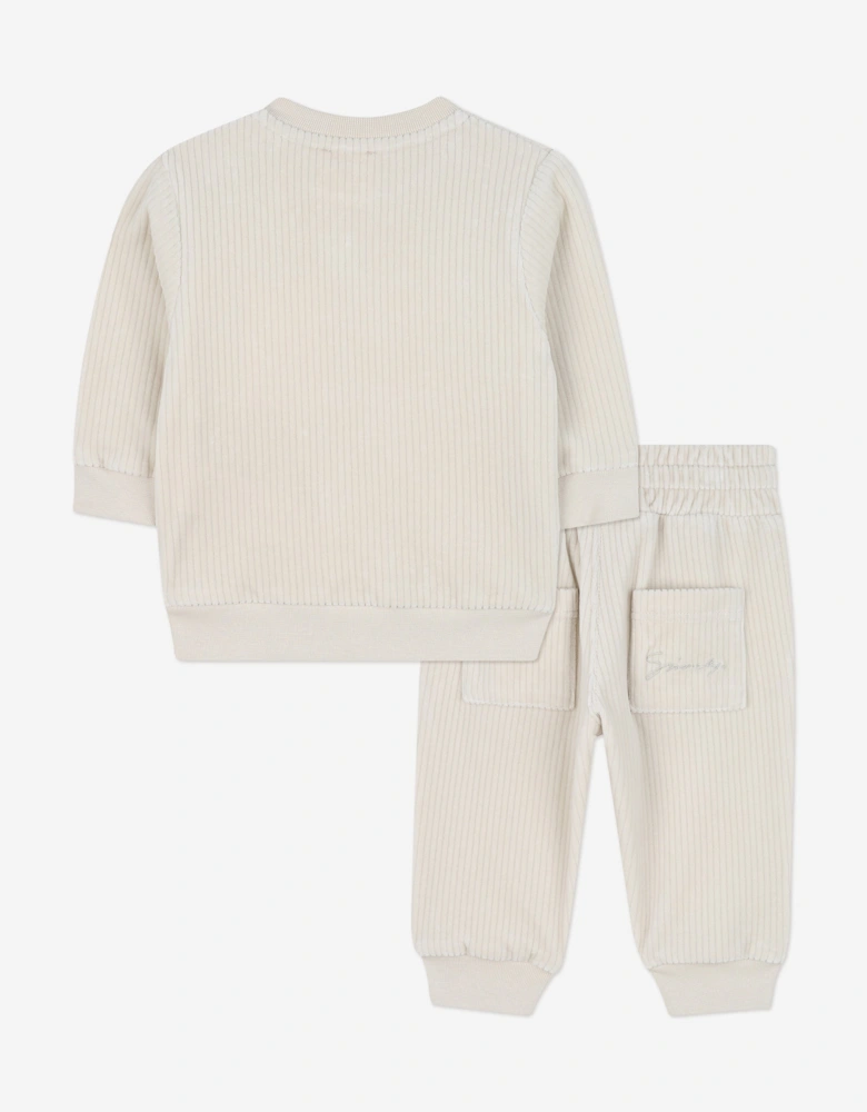 Baby Girls Corduroy Signature Logo Tracksuit in Ivory