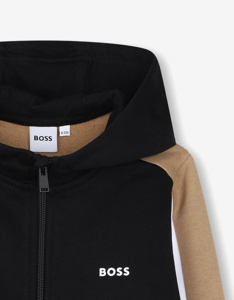 BOSS Boys Logo Print Zip Up Top in Black