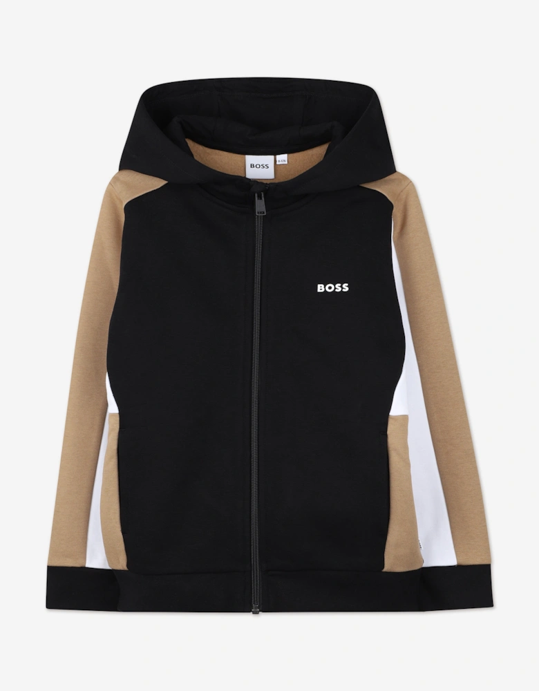 BOSS Boys Logo Print Zip Up Top in Black