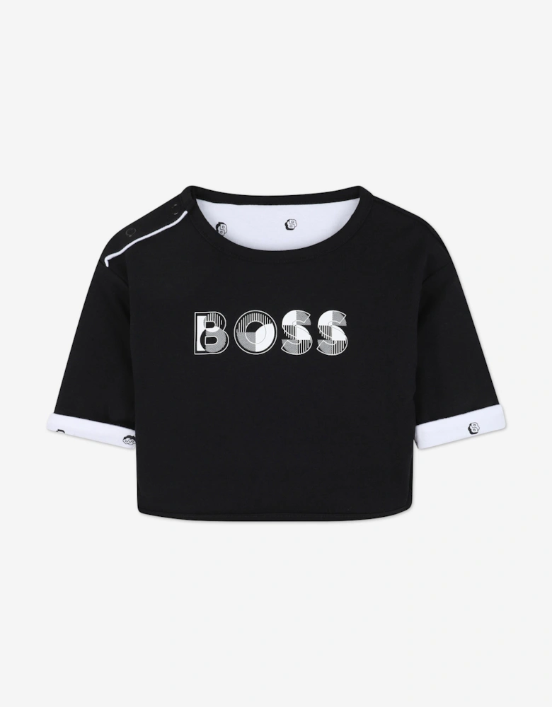 BOSS Baby Boys Reversible Sweater and Pants Set in Black