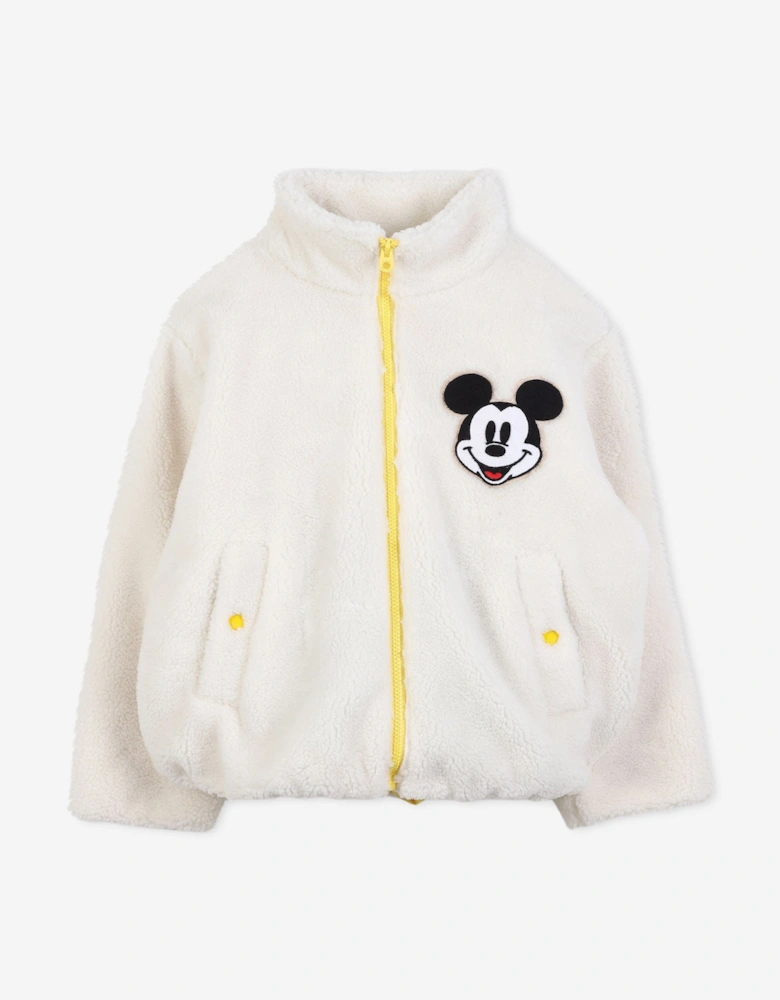 Kids Faux Shearling Mickey Mouse Jacket in Ivory