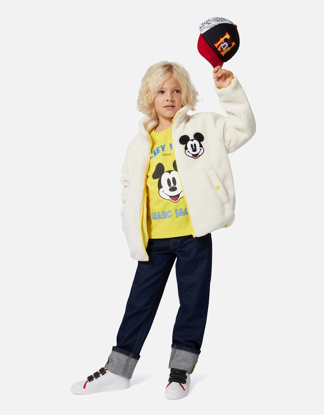Kids Faux Shearling Mickey Mouse Jacket in Ivory