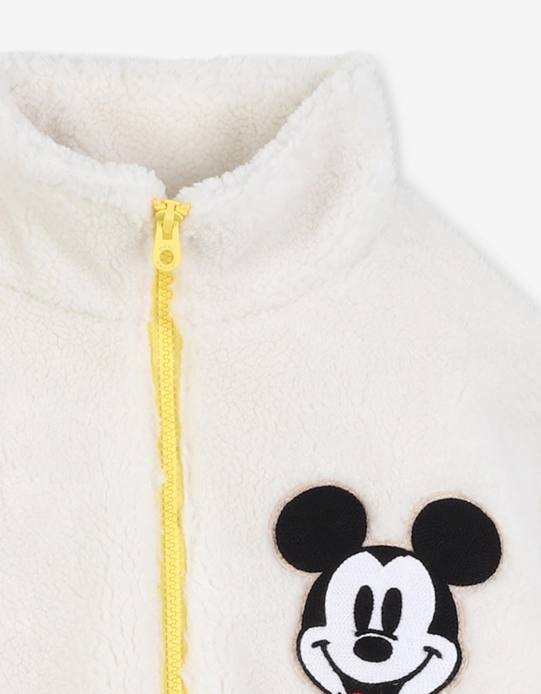 Kids Faux Shearling Mickey Mouse Jacket in Ivory