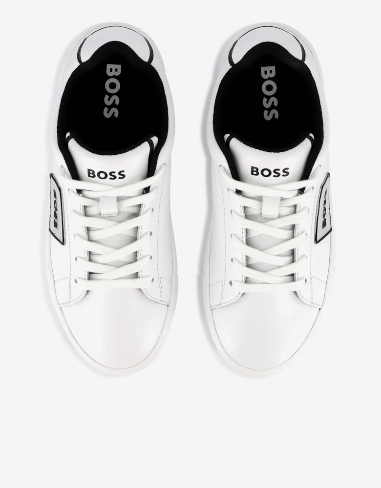 BOSS Boys Leather Logo Trainers in White