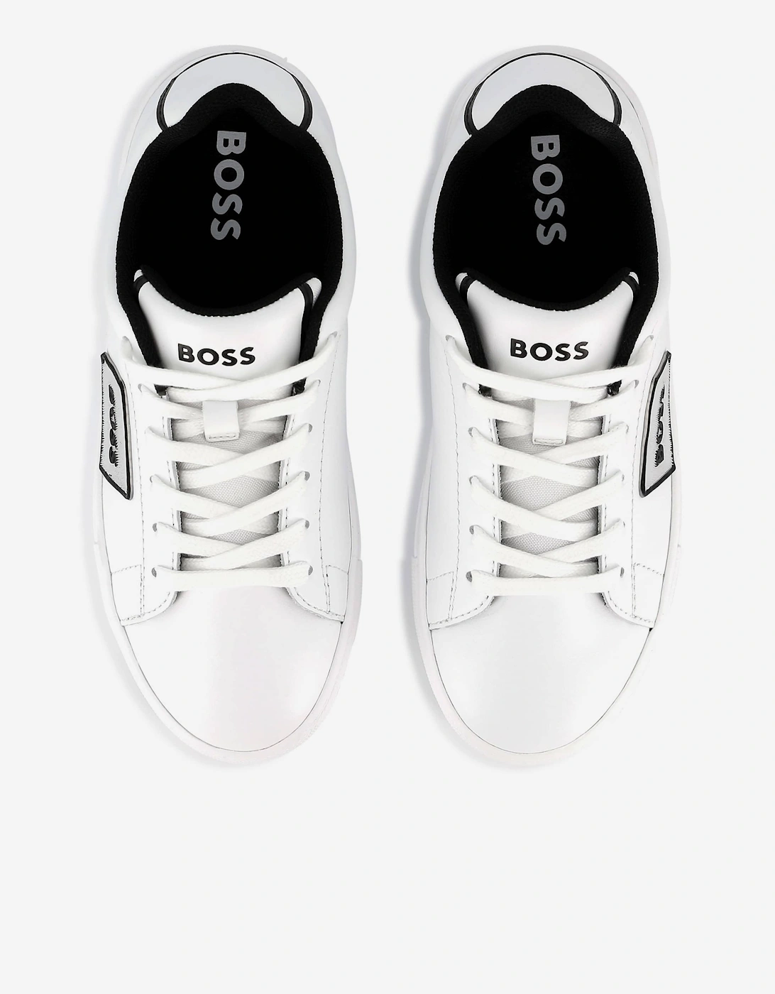 BOSS Boys Leather Logo Trainers in White