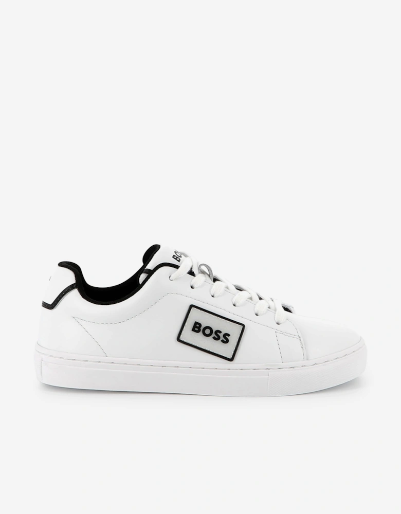 BOSS Boys Leather Logo Trainers in White
