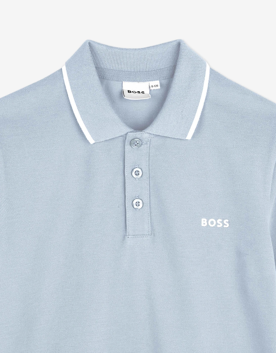 BOSS Boys Logo Print Polo Shirt in Blue