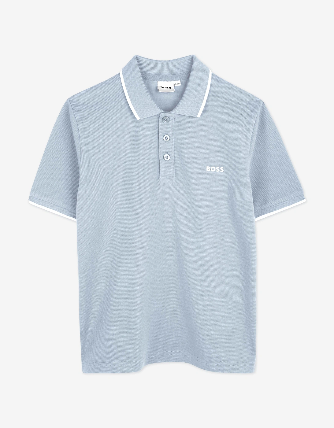 BOSS Boys Logo Print Polo Shirt in Blue, 5 of 4