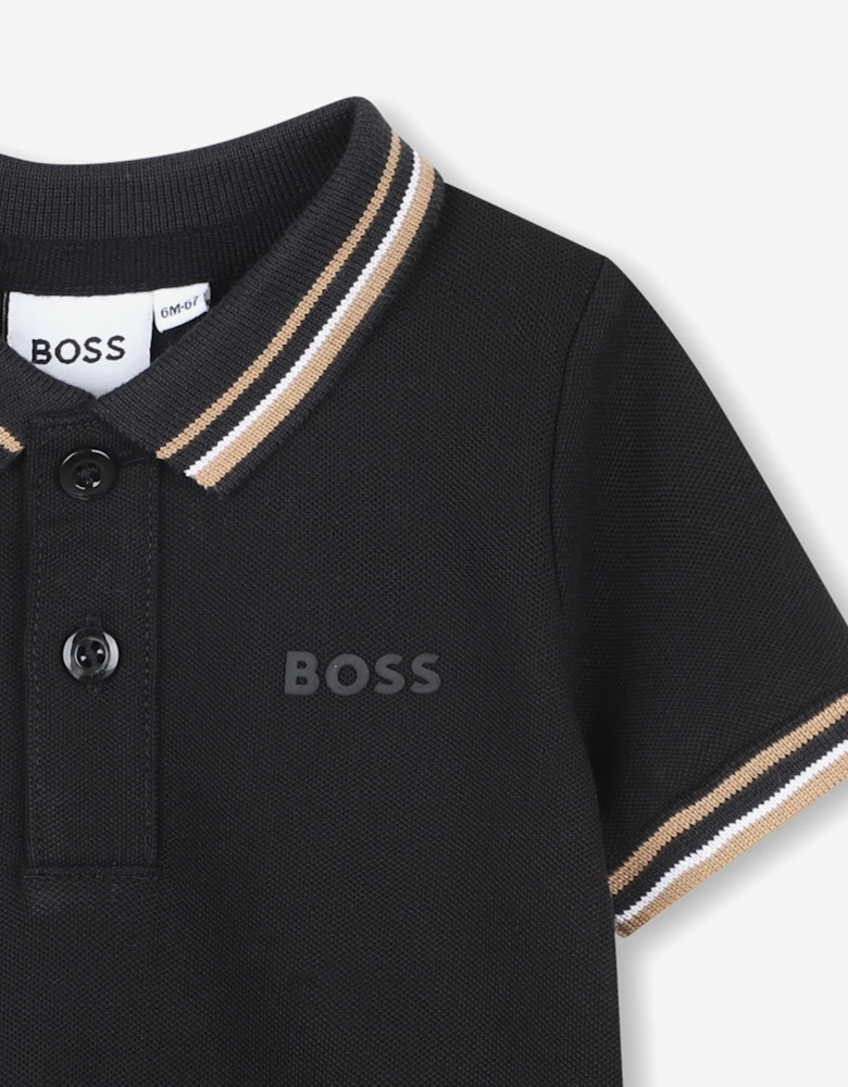 BOSS Baby Boys Logo Print Polo Shirt in Black