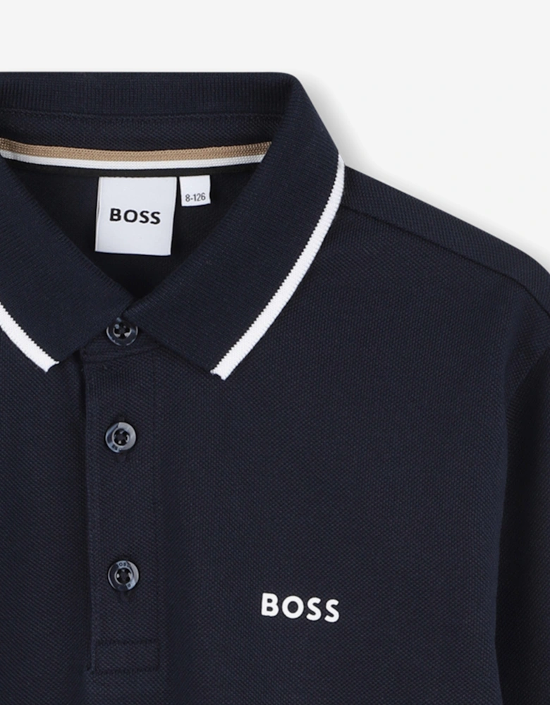 BOSS Boys Long Sleeve Polo Shirt in Navy