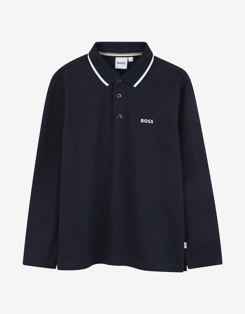 BOSS Boys Long Sleeve Polo Shirt in Navy