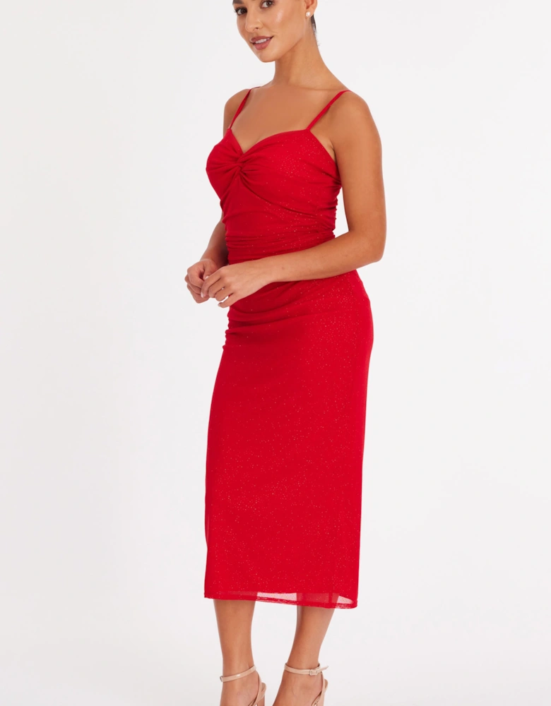 Red Petite Glitter Mesh Midaxi Dress