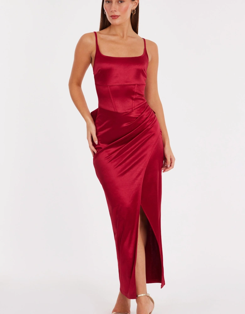 Red Satin Bow Detail Maxi Dress
