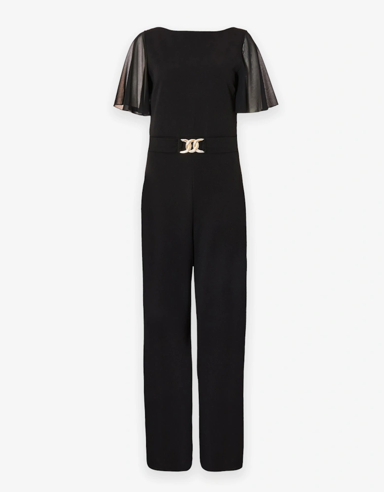 Black Wrap Sleeve Buckle Jumpsuit