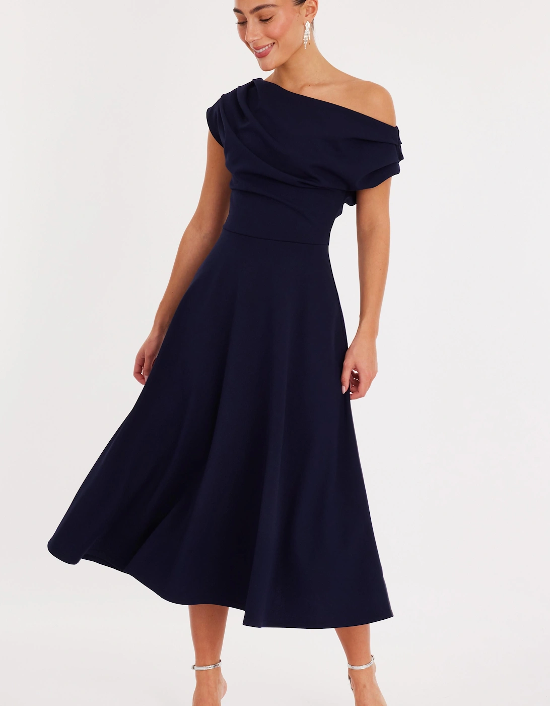 Navy One Shoulder Midaxi Dress, 2 of 1