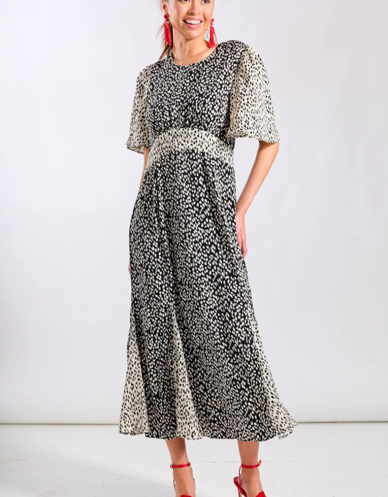 Contrast Animal Satin Midi Occasion Dress