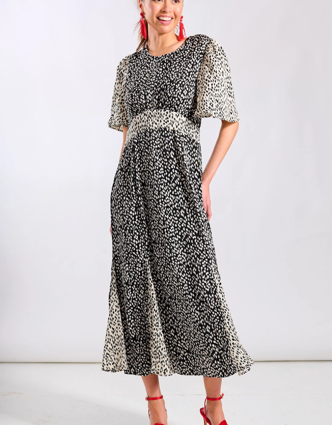 Contrast Animal Satin Midi Occasion Dress, 2 of 1