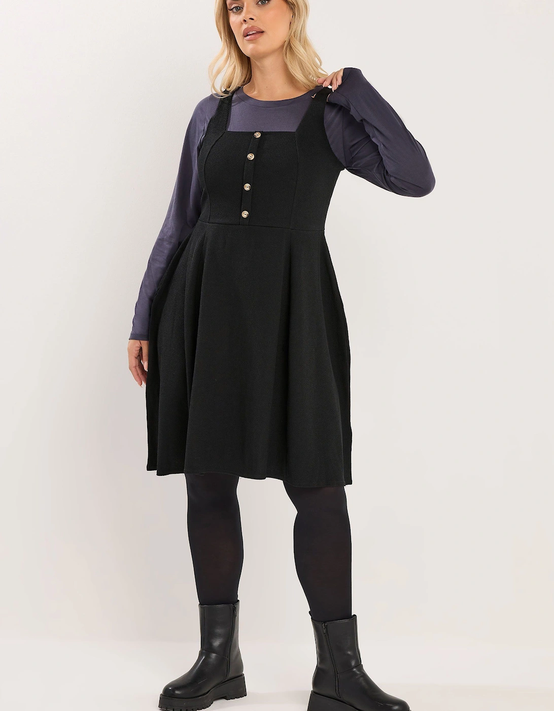 Button Front Textured Pinafore Dress, 2 of 1