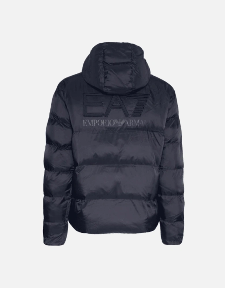 Rear Embroidered Logo Navy Puffer Jacket