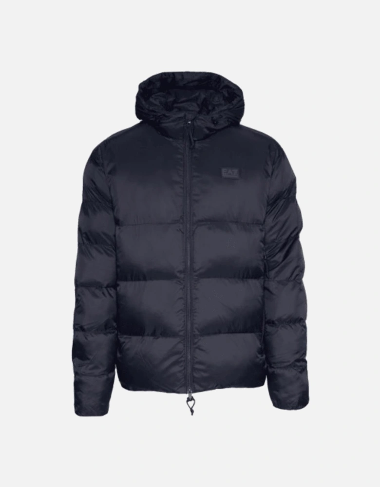 Rear Embroidered Logo Navy Puffer Jacket