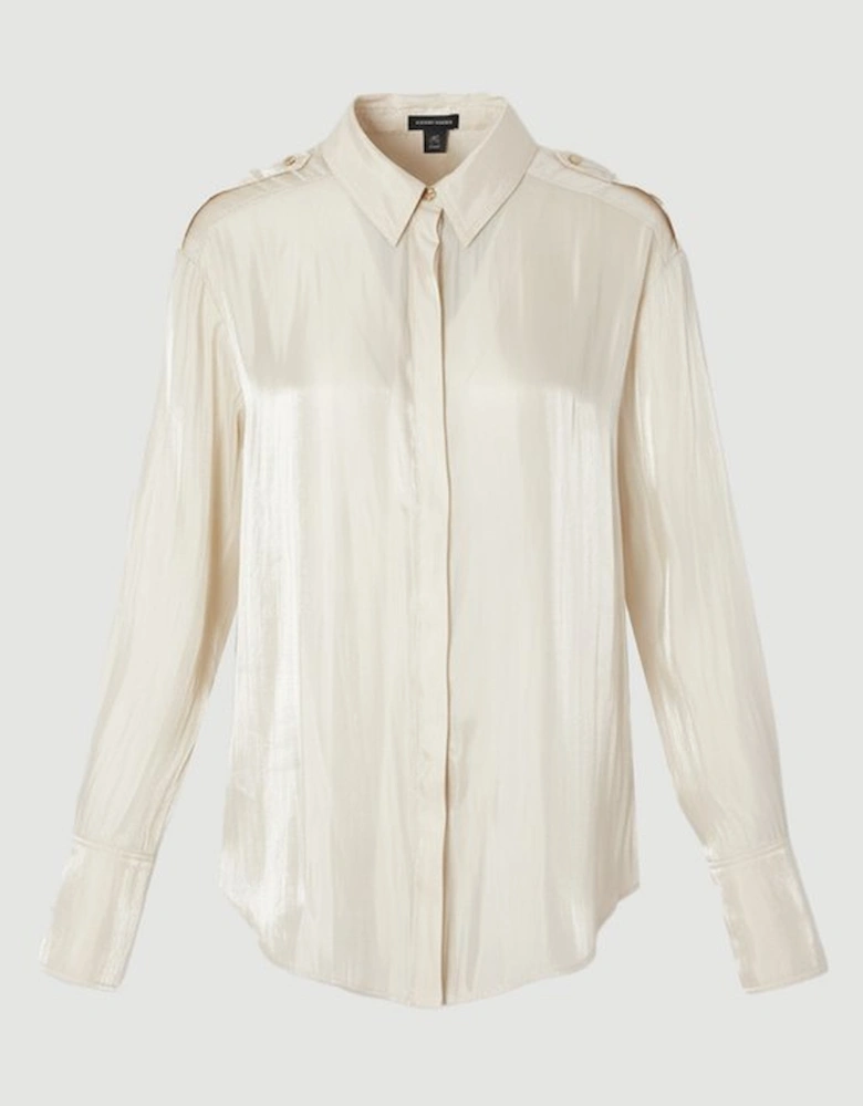 Plus Size Metallic Woven Collared Shirt