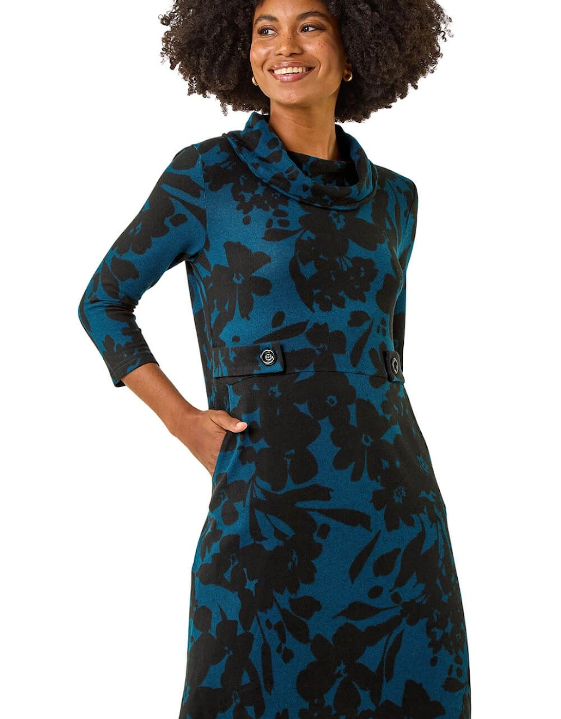 Floral Print Cowl Neck Dress, 2 of 1