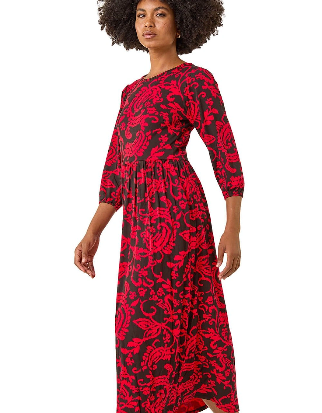 Paisley Print Pocket Midi Stretch Dress, 2 of 1