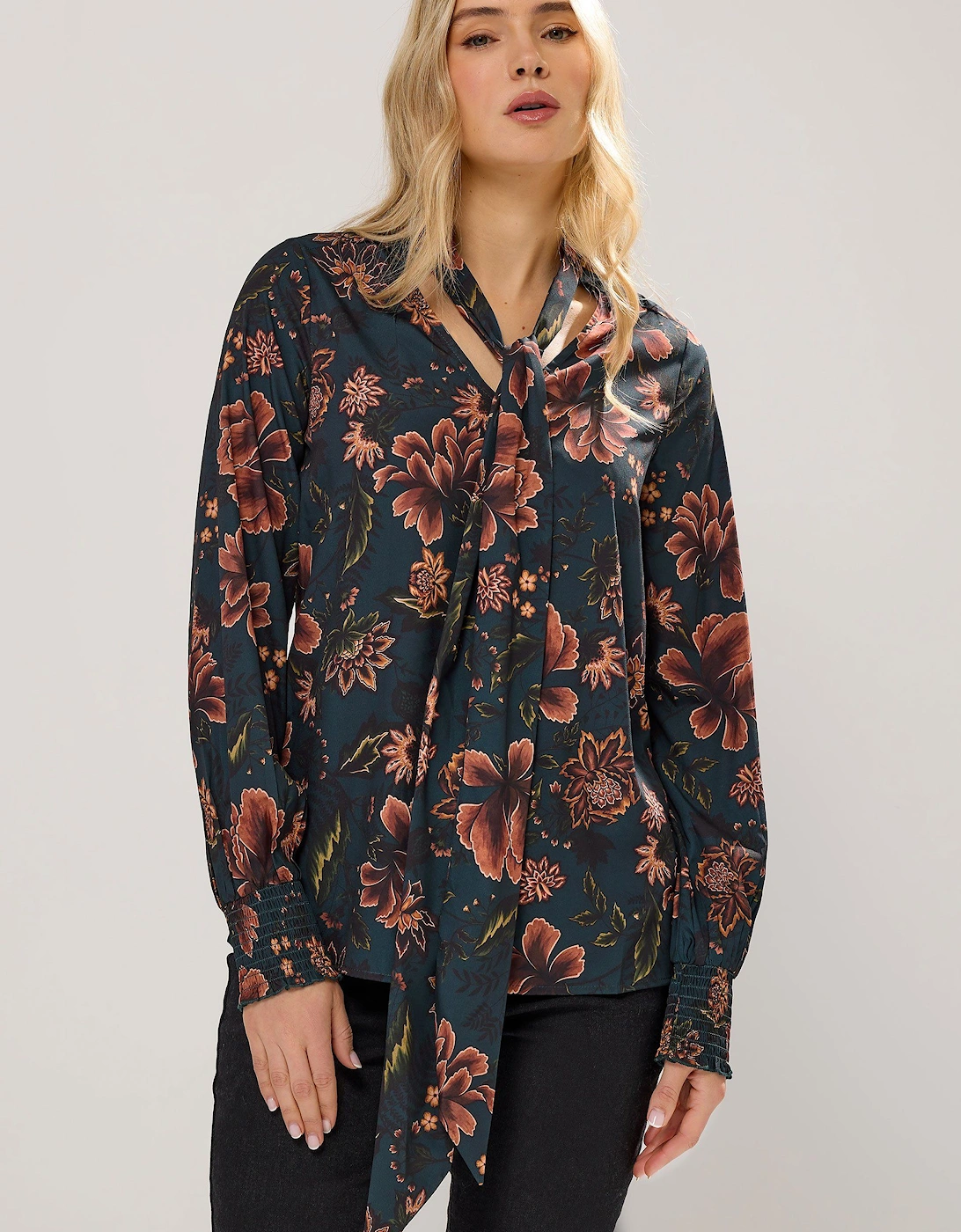 Tall Floral Tie Neck Blouse, 2 of 1