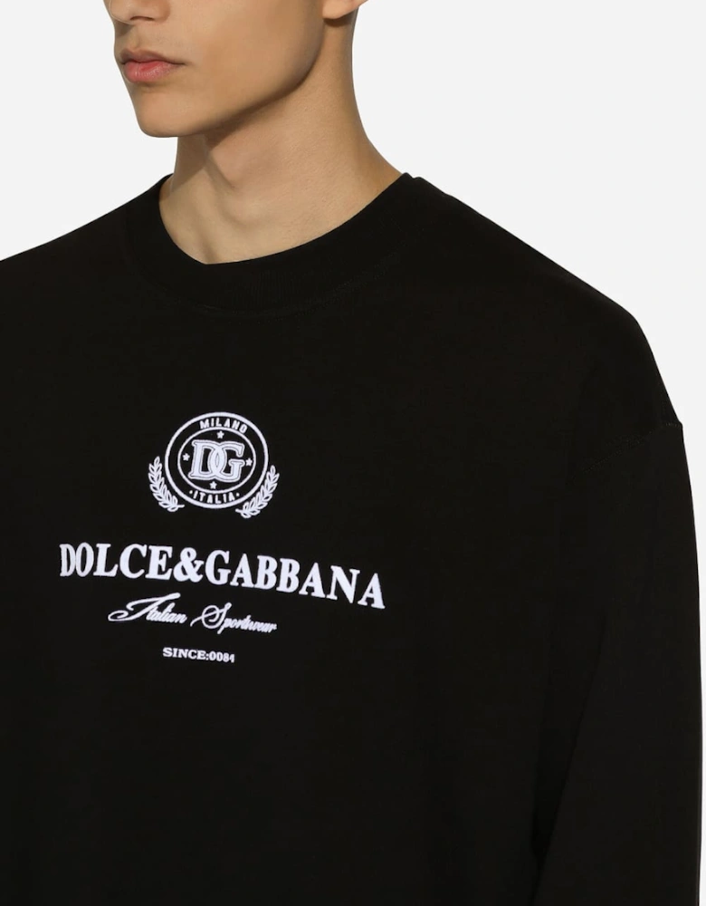 Logo Flock Cotton Sweatshirt Black