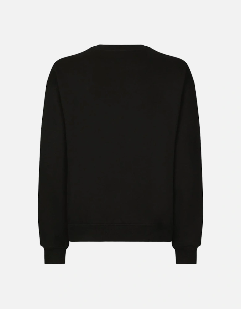 Logo Flock Cotton Sweatshirt Black