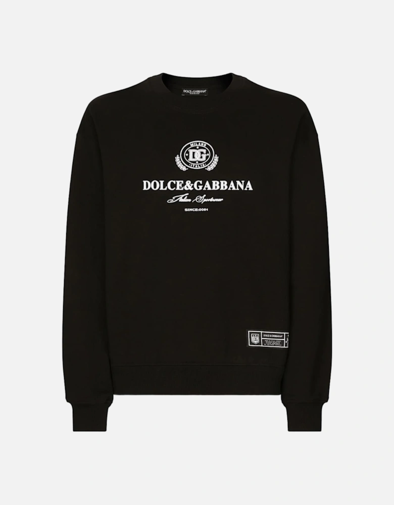 Logo Flock Cotton Sweatshirt Black